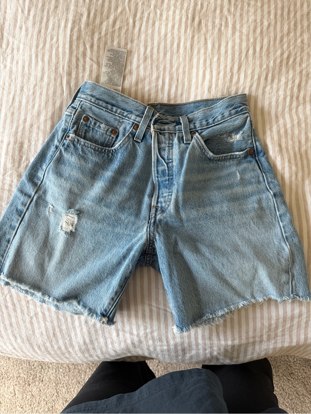 Levi's 501 high rise mid thigh distressed denim